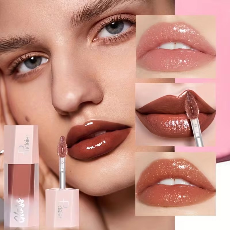 Crystal Clear Drill Light Mirror Glaze Lip Gloss, Long-lasting Non-stick High Pigmented Semi-matte,Moisturizing Girl Lip Gloss