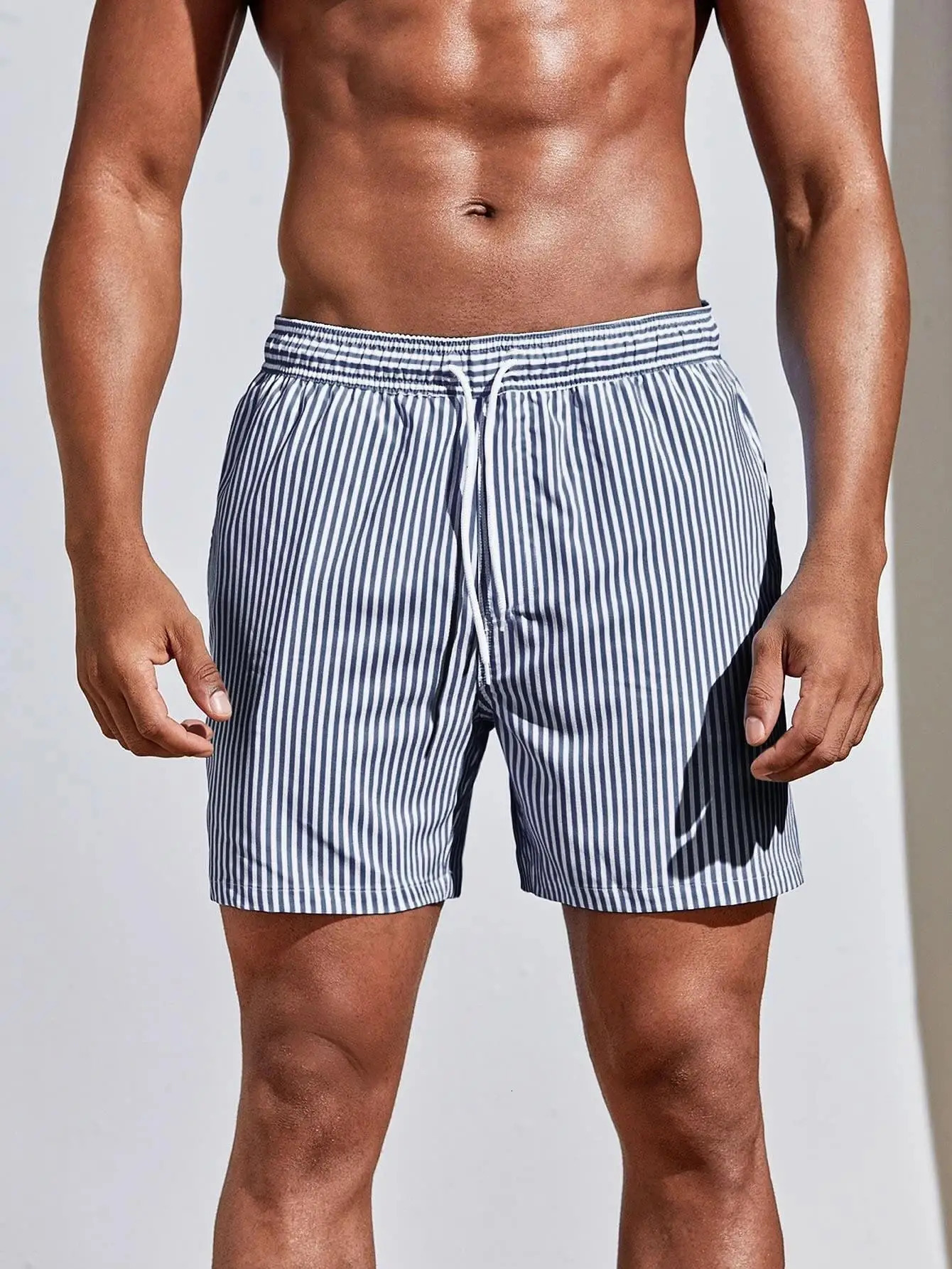 Funny 3D Stripe Print Male Shorts Summer Beach Vacation Swimming Shorts Fashion Drawstring With Pockets Gym Shorts Casual Shorts 250310