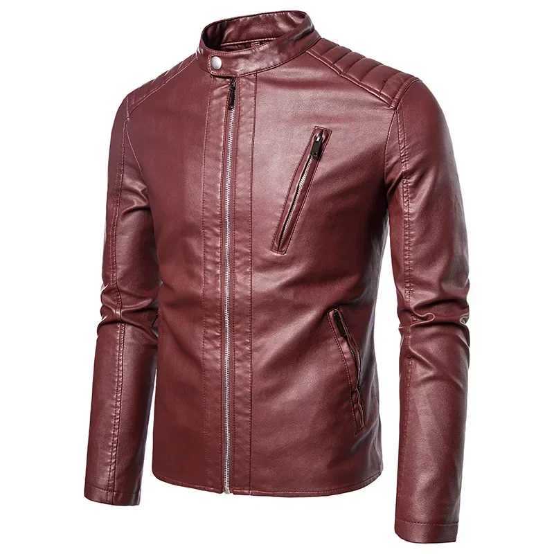 Spring Autumn Trend White Windproof Coat Solid Mens Motorcycle Leather Jacket Stand Collar Jackets Fashion Casual StreetwearT250311