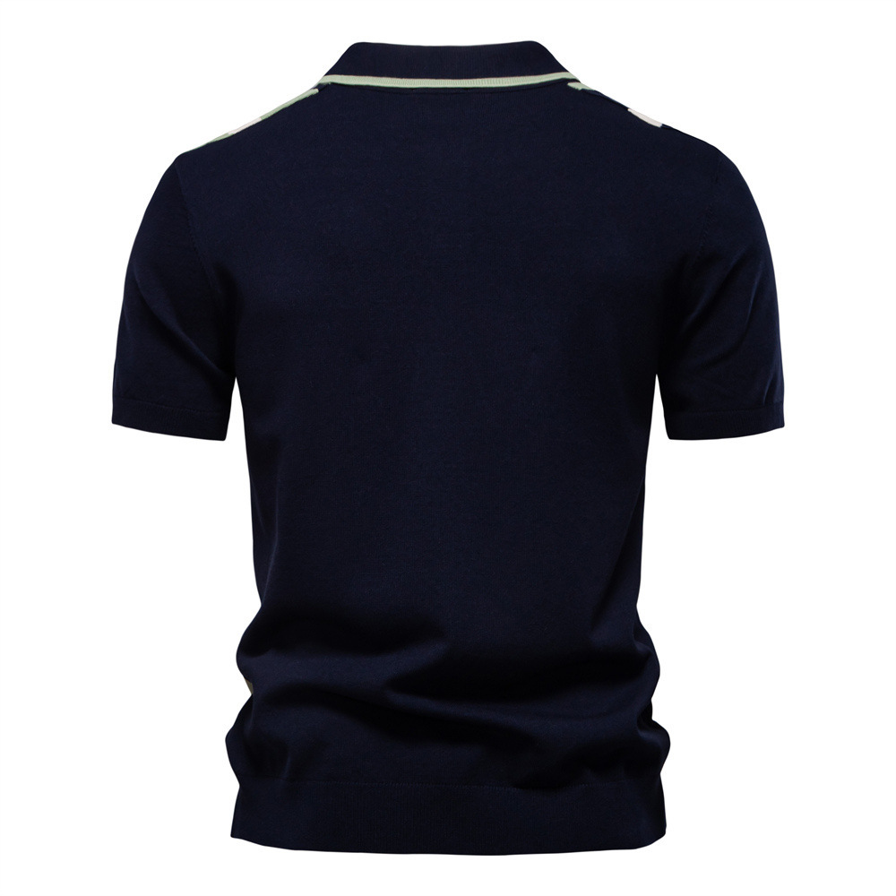 2025 summer new men's lapel knitted striped patchwork European size short sleeved polo t shirt men tracksuit