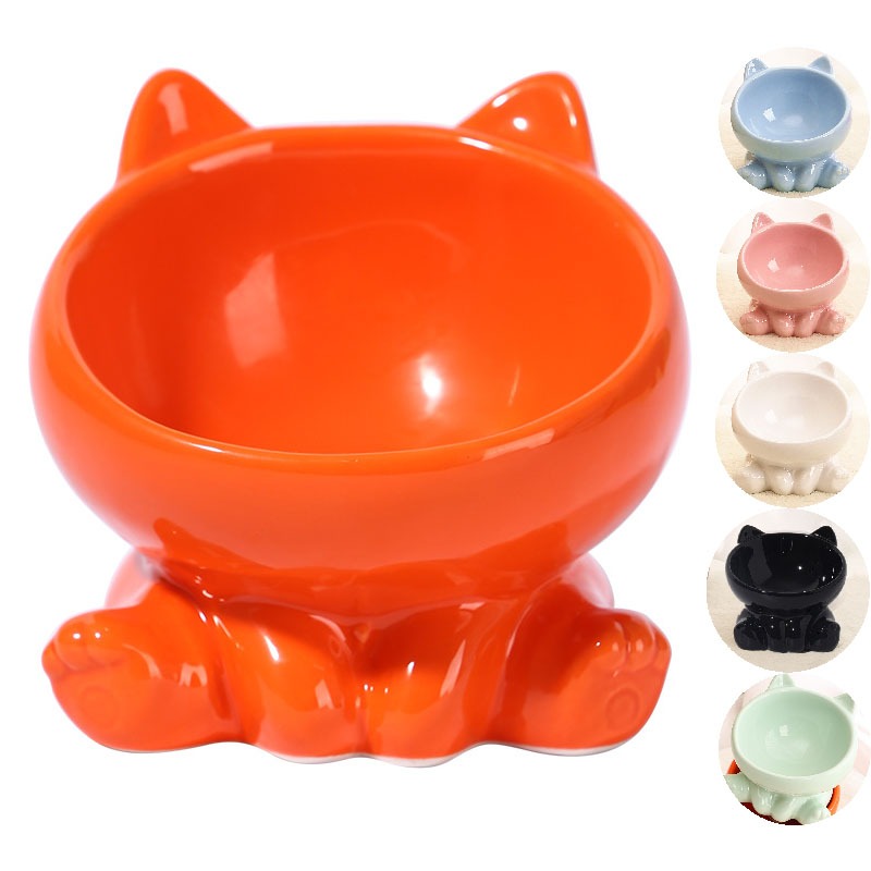 Tilted Dog Cat Food Bowl Ceramic Cat Feeder Elevated Cat Dog Tableware Drinking Fountain Protects Pet Spine Pet Supplies