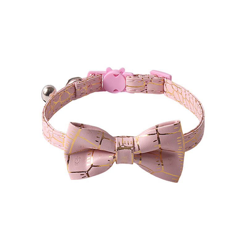 Fashion Cat Collar Cool PU Leather with Bow Tie Detachable Bell Safety Breakaway Gold Stamp Pattern Cat Collar Pet Gift for Boy Girl Cats Puppy Black 