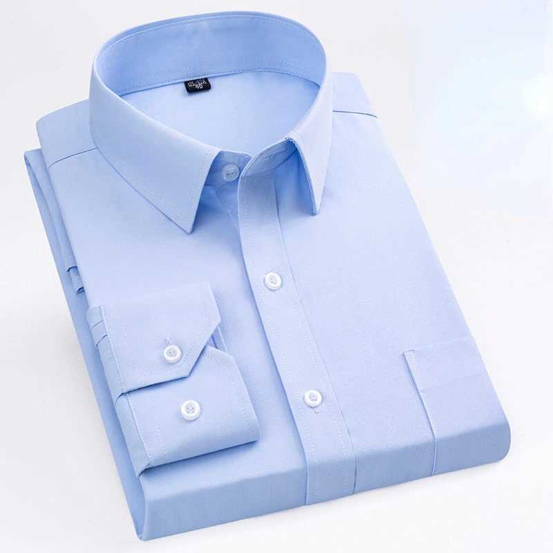 Solid Basic Dress Shirt Big Plus Size 7XL 8XL Long Sleeve Male Standard-fit Formal Social Grey Blue Work Office Business Shirts W250312
