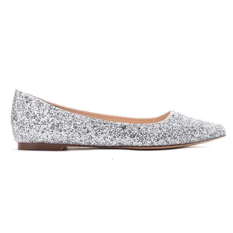 2025 Spring Summer Fashion Women Flats Pointed toe Brand Ladies Bg Shoes Flat Elegant Gold Sier Plus Size 42 D249