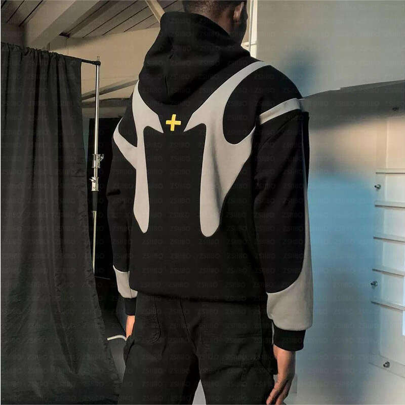 Street Hip Hop Cross Splicing Zipper Y2k Harajuku Coat Hoodie Female