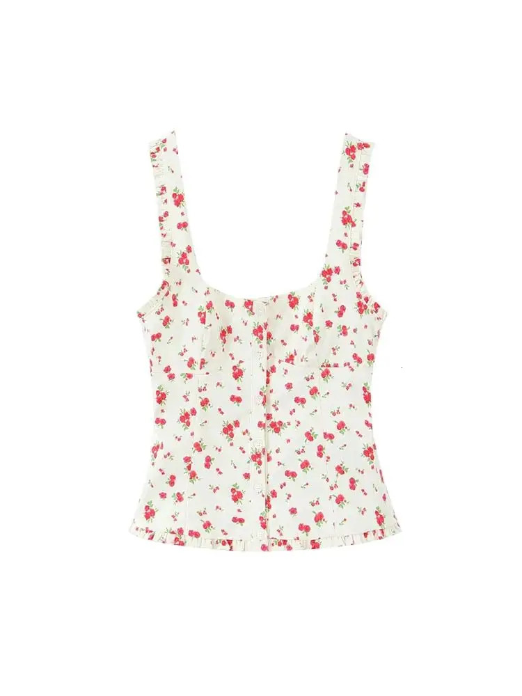 TRZA Womens Fashion Flower Printed Tank Top and Mid Waist Folded Mini Leather Jacket Two Piece Set Unprinted Good Product 250312