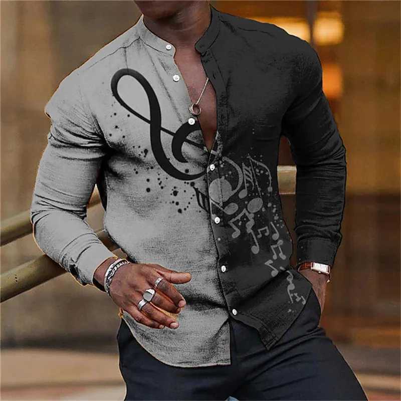 Luxury Music Festival Mens Color Music Shirt 3D Printed Two tone Style Long Sleeve 5-Color Party Stand Collar Shirt 2024 W250312