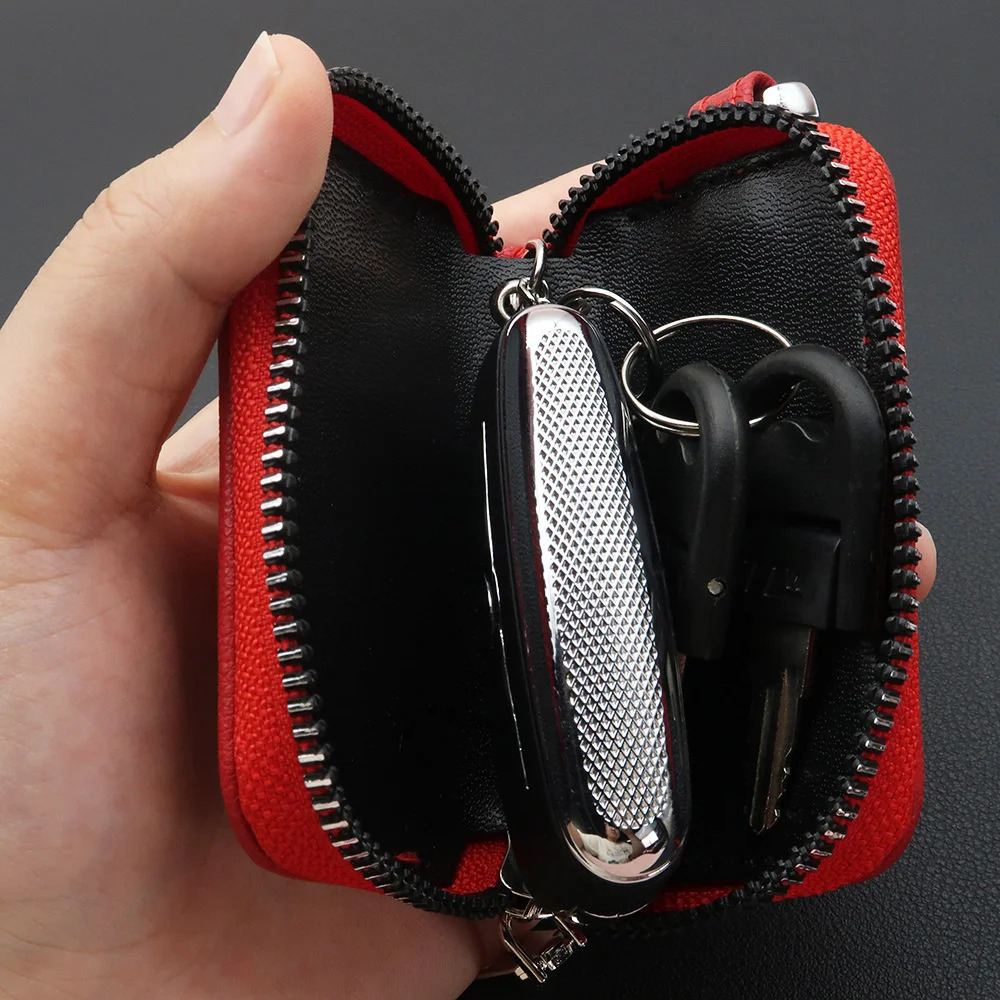 Car Keychain Cover Mens Keyholder Leather Car Key Wallet Butler Key Manager Zipper Key Luggage Neutral Wallet 250311