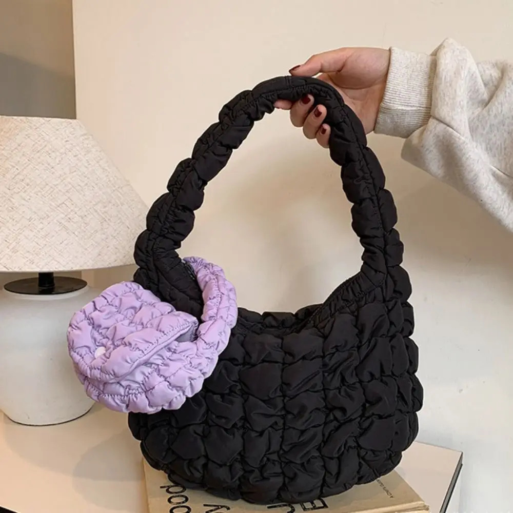 Fashion Solid Color Cloud Pleated Coin Purse Quilted Sling Bag Pendant Korean Style Mini Handbag Small Wallet Outdoor 250311