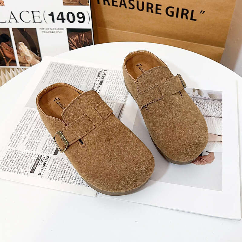 Thick with toe caps, half slip slippers, women's shoes, versatile soft soled Boken single shoes for spring and autumn wear