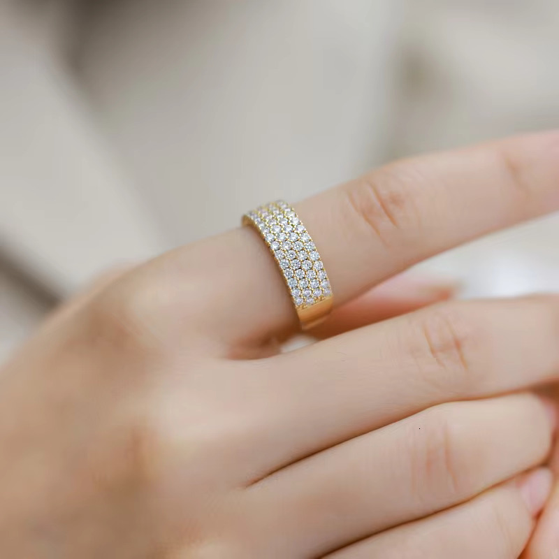 Luxury 18k Gold Plated Full Diamonds 925 Sterling Silver Four Row Pave Moissanite Wide Band Ring Fine Jewelry Rings For Man Gift