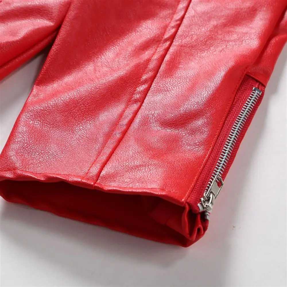 Bright Red Mens PU Biker Jackets Fashion Casual Loose Coat M-5XL Black Long Sleeve Lapel Jacket Rivet Zipper DecorationT250311