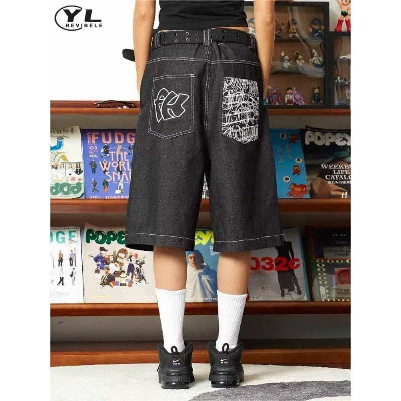 Vintage y Jean Shorts Men Women Oversized Streetwear Wide Leg Denim Pants American Baggy Sports Fivepoint Unisex 250312