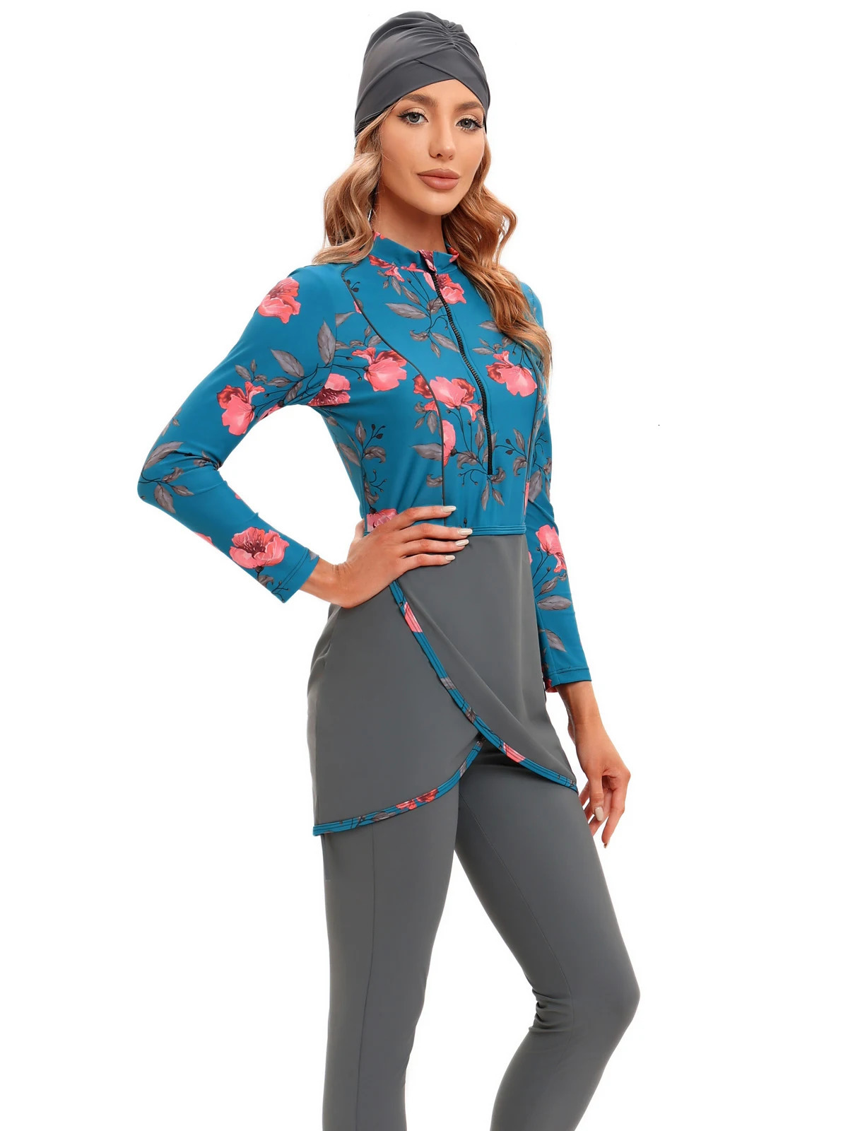 Women Modest Muslim Swimwear Patchwork Hijab Sport Long Sleeves Swimsuit 3pcs Islamic Wear Bathing Suit 250311