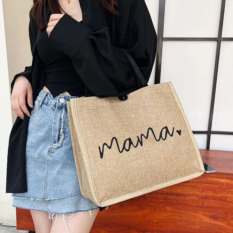 Reusable Foldable Tote Vintage Letter Prints Women'S Shoulder Bag Cotton en Handbag Female Eco-Friendly Shopping Satchel