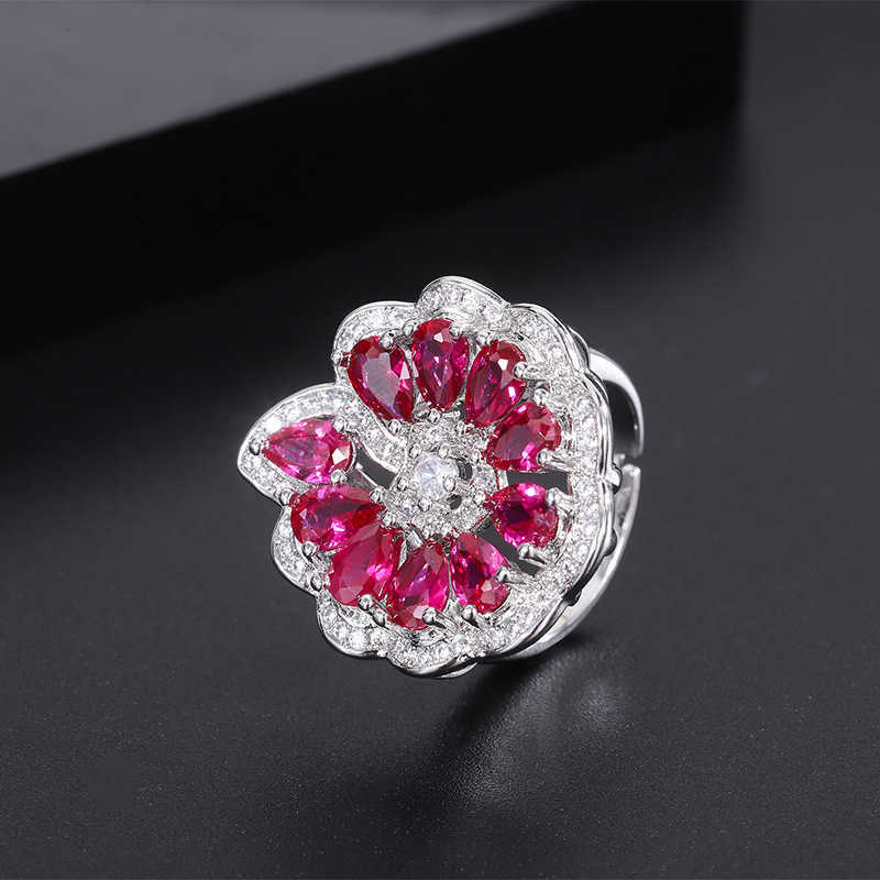 Tiktok Live S925 Silver Needle Pigeon like Blood Red Corundum Earrings Ring Pendant Set Female W250312