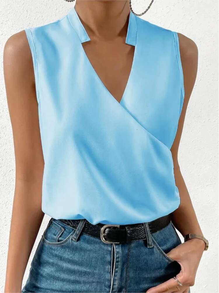 Fashion V-Neck Sleeveless Print Women Tops And Blouses 2024 Summer Casual White Tank Femme Shirt Top