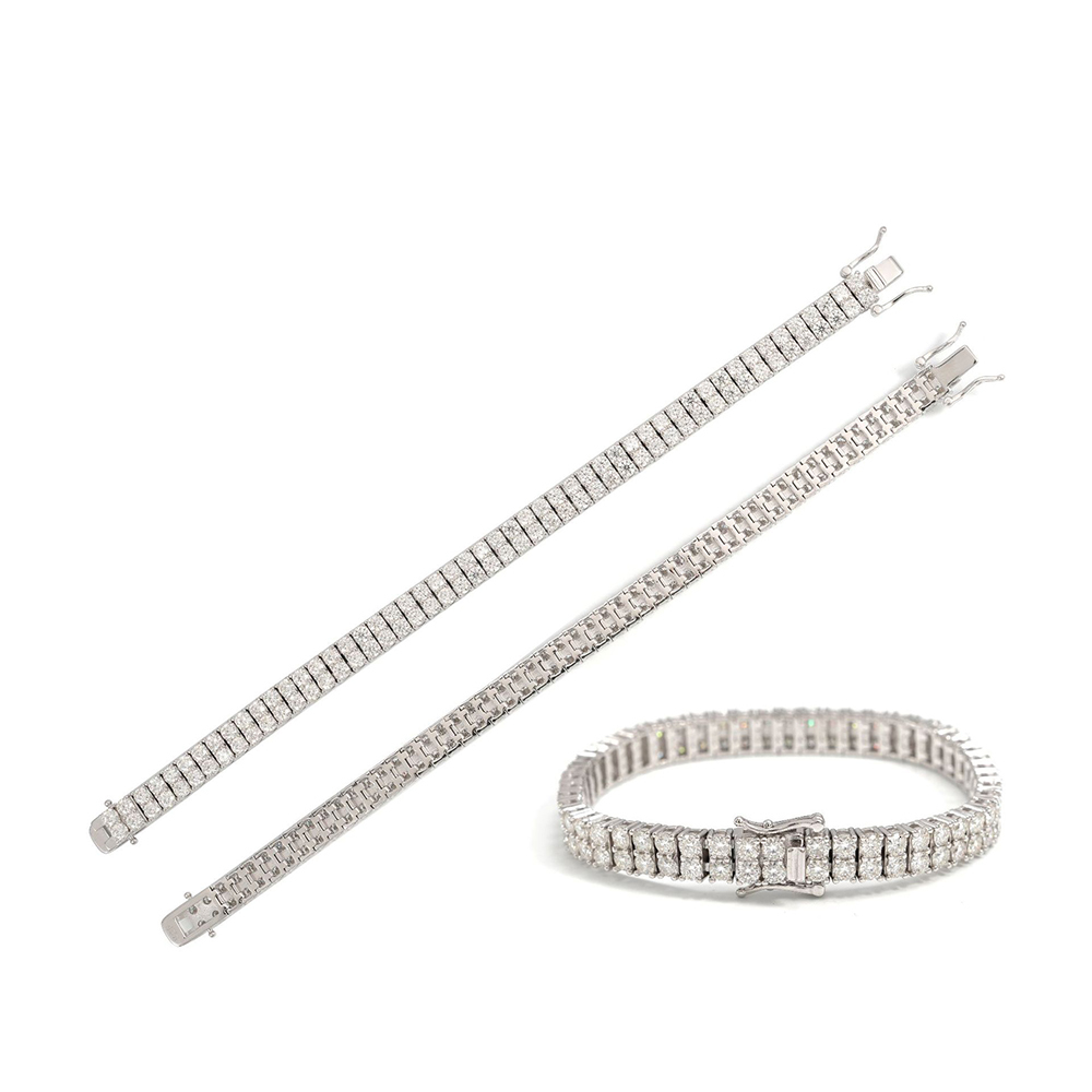 3mm Two rows of Moissanite Bracelet S925 Silver Iced Out For Men Women Hip Hop Jewelry Pass Diamonds Tester With GRA