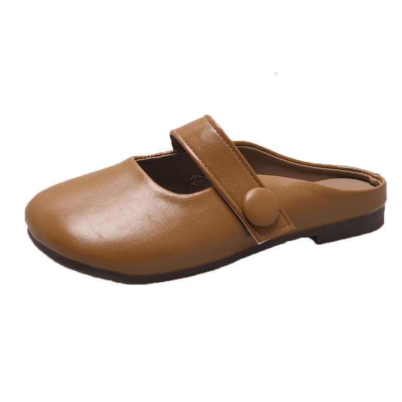 Small niche soled soft leather toe half for women in the spring and autumn of 2025, new style, sweet flat bottomed cool with one foot kick, Haken slip
