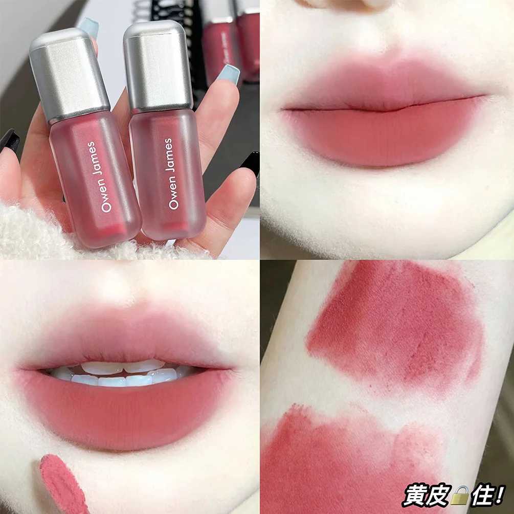 Owen James small silver tube lip glass matte fog velvet fadeless white lipstick lip gloss delicate non dry wholesale W250312