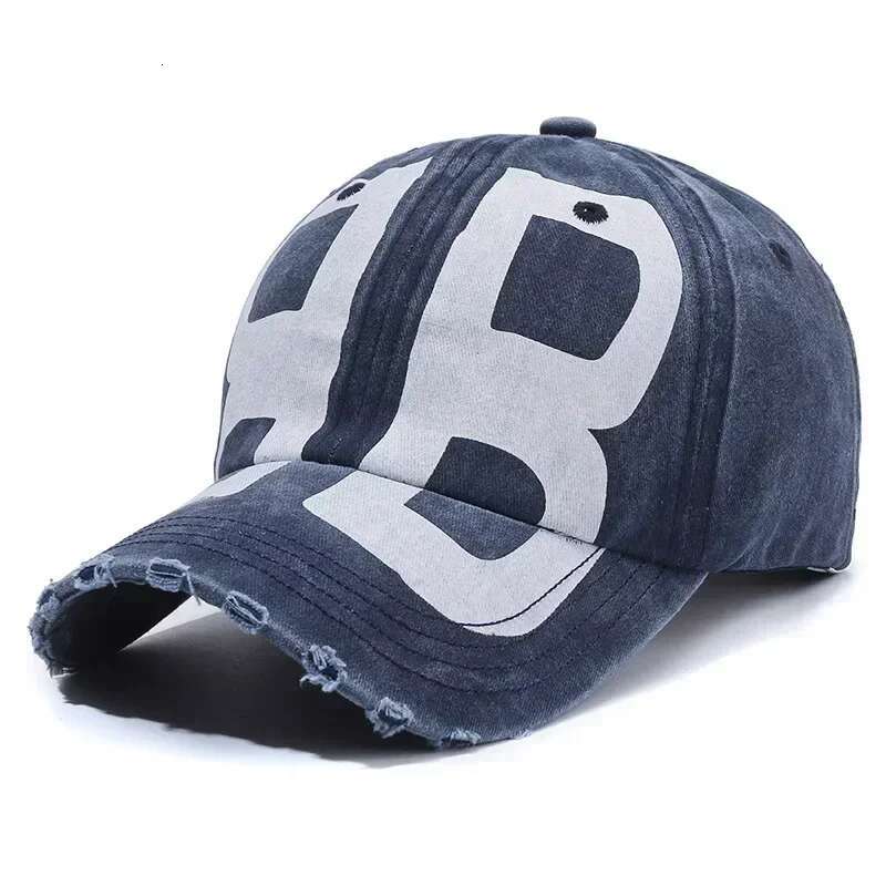 New Vintage Fashion Old Washed Denim Peaked Soft Top Printed Letter Sun Hat Women All-match Retro Baseball Cap for Men