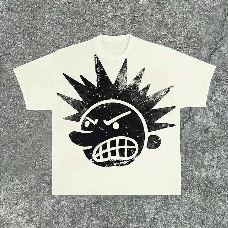 Street clothing Y2K Tshirt mens hiphop cartoon picture printing Gothic oversized cotton short sleeved shirt 250312