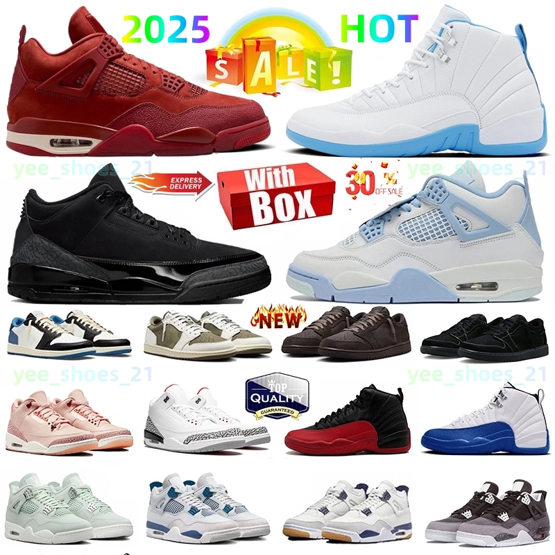 2025 With Box Hot Basketball shoes 1 Low OG 3 3s 4 4s 12 12s Black Cat Melo Flu Game Brick by Brick fear Thunder Velvet Brown Black Cement Men Women Trainer Sports Sneakers