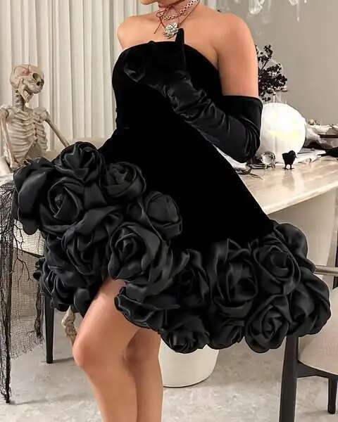 Striking Black Veet Short Formal Dresses With Handmade Wer Strapless Ral Women Mini Birthday Dress