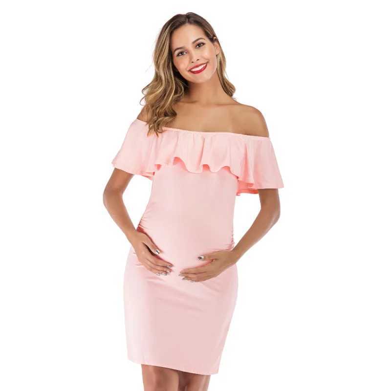 Solid Color Maternity Dresses Women Side Ruched Pregnany Dress Bodycon Pregnant Clothe Casual Mama Short Sleeve Wrap Baby ShowerT250311