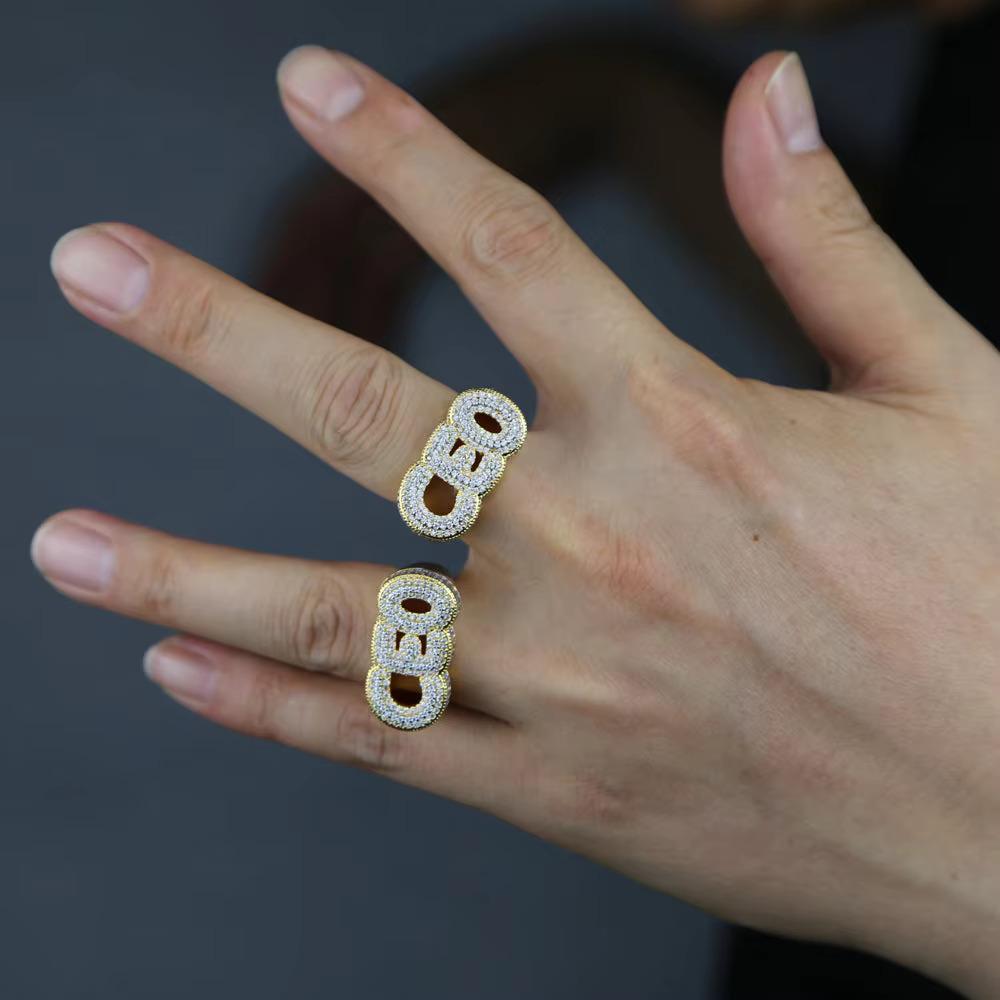Round Moissanite CEO Men Ring Fully Iced Gold Plated Men Hip Hop Ring for Him