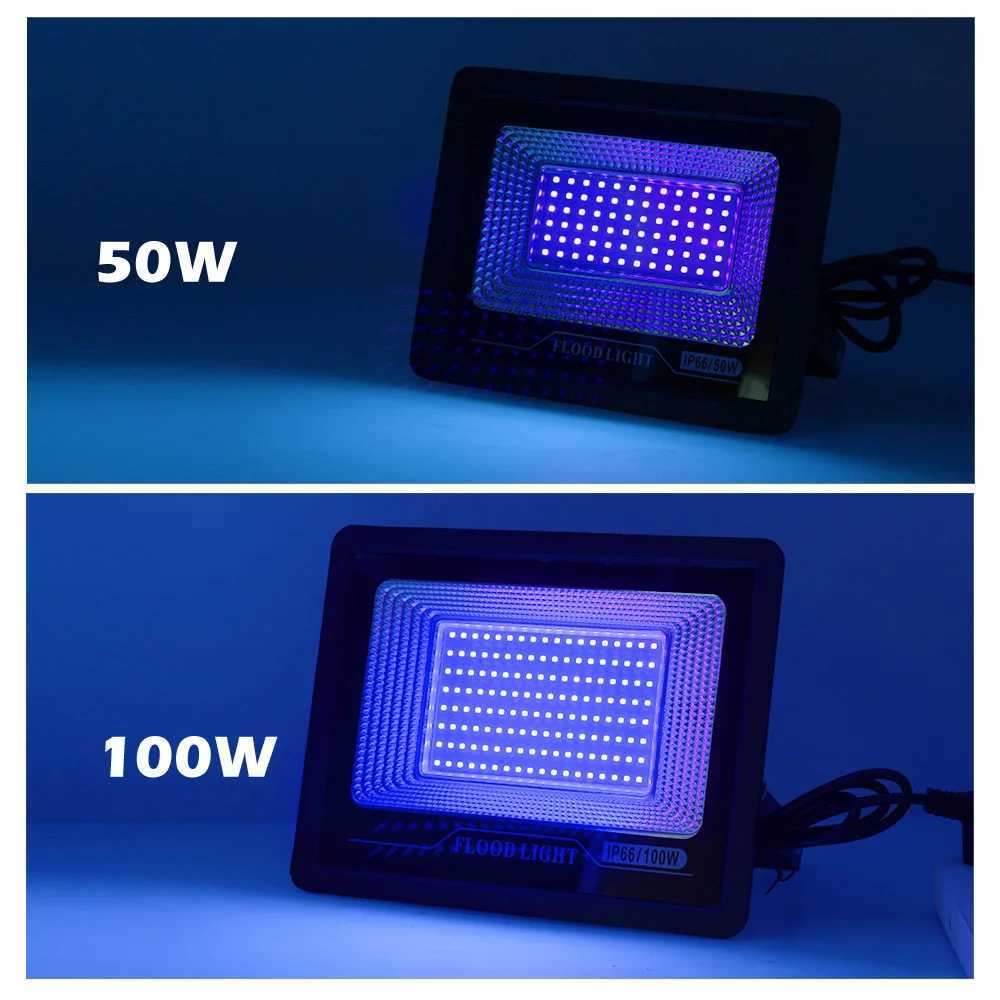 LED UV Floodlight AC 220V 50W 100W Halloween Party Flood Lights 395nm 400nm IP66 Waterproof Ultraviolet Fluorescent Stage Lamp X250312