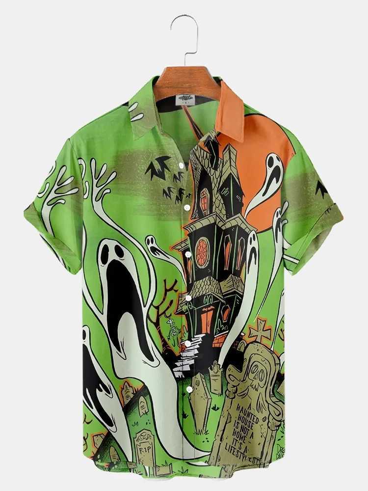 Skull pattern 3D printing mens shirt womens casual fashion short sleeved shirt Hawaii street clothing oversized unisex clothing W250312