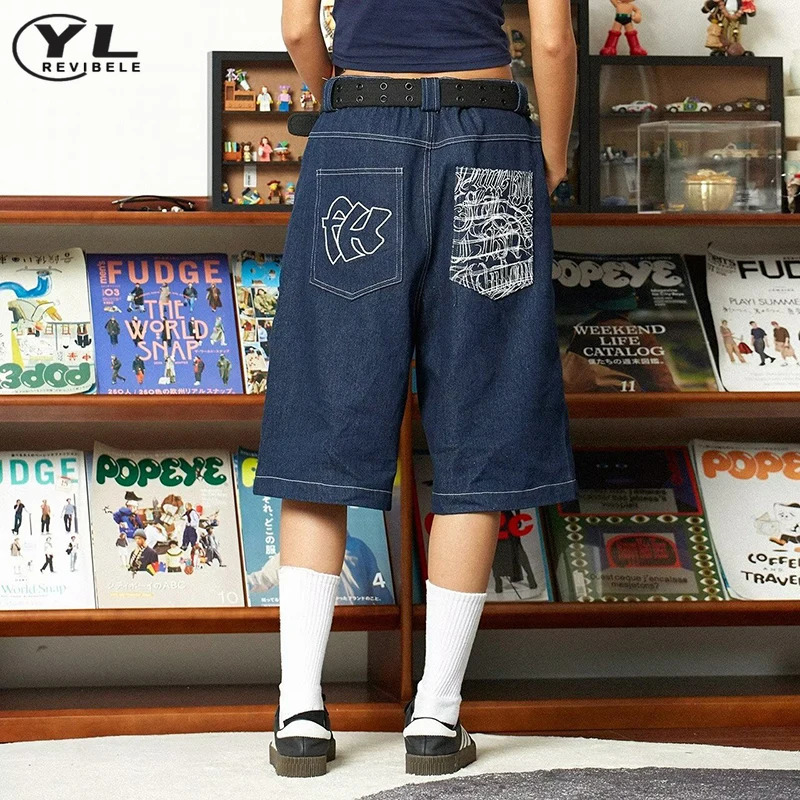 Vintage y Jean Shorts Men Women Oversized Streetwear Wide Leg Denim Pants American Baggy Sports Fivepoint Unisex 250312