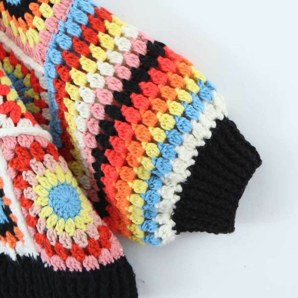 22 Autumn And Winter New Style Fashionable Temperament Women's Clothing All Handmade Grandmother Square Loose Cardigan Knitted Sweater