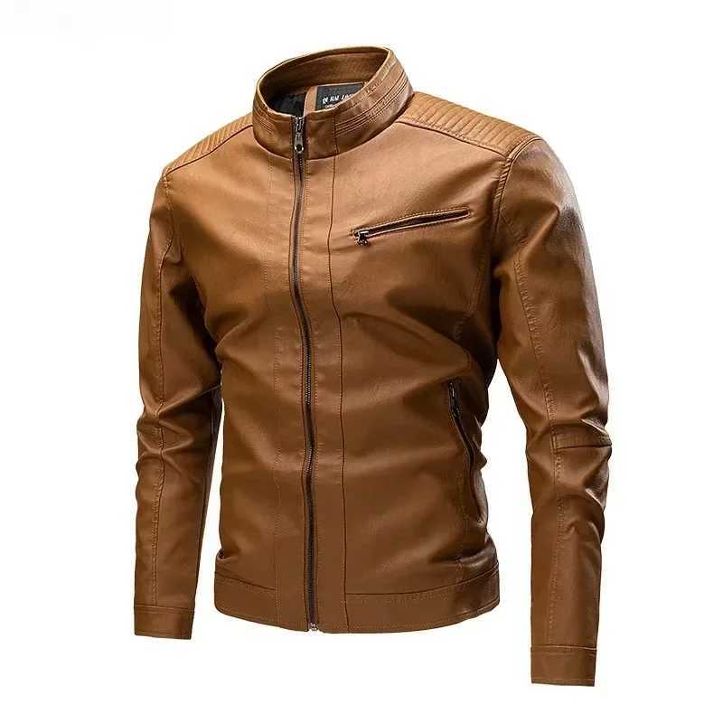 New Spring and Autumn Mens PU Jacket Mens Leisure Motorcycle Stitched Standing Collar Bicycle Warm Wool Lining Mens CoatsT250311