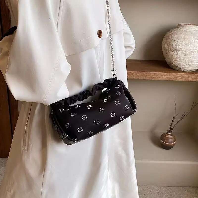 New Pure Black Satin Shiny Chain Mini Handbag Fashion Designer Women s Shoulder Crossbody Bag Trendy Wallet Cosmetics Shopping Bag 2025S New
