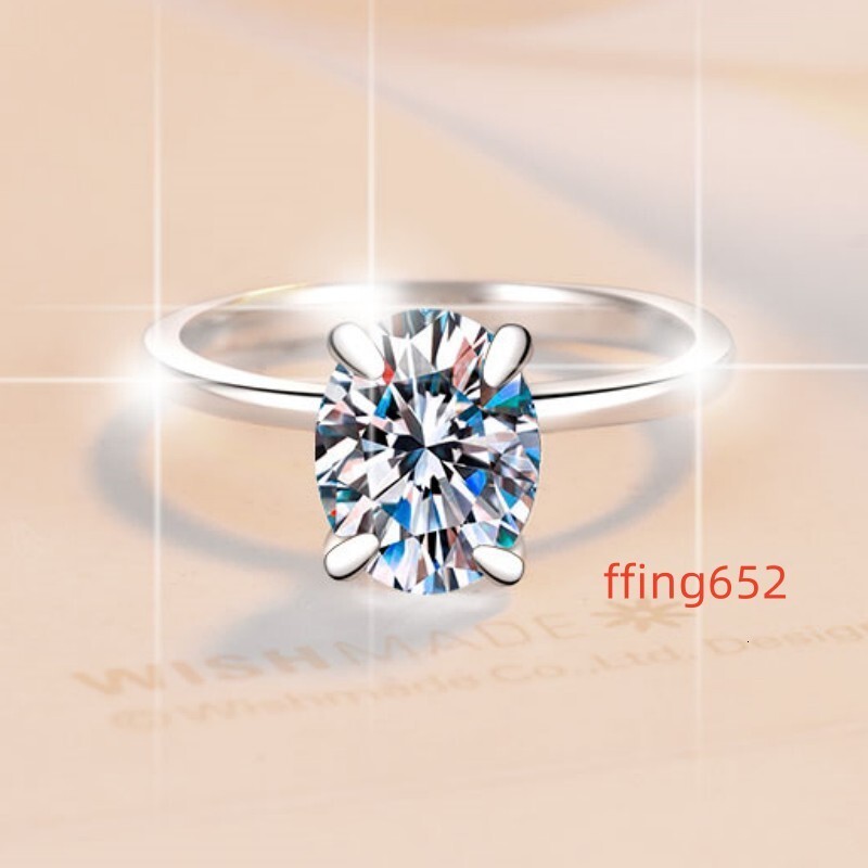 Oval Moissanite Ring for Women Simple Gold-Plated Four-Claw Setting S925 Sterling Silver Egg-Shaped Band Cross-Border Live