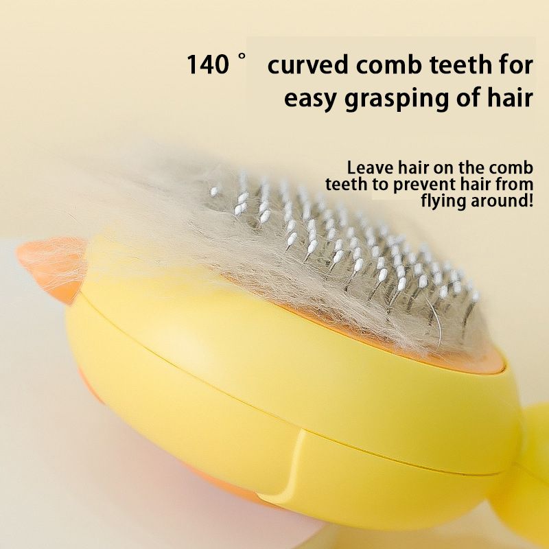 Cute cartoon chick pet cleaning comb ABS stainless steel material massage comfortable one button push hair curved comb teeth morefunpet