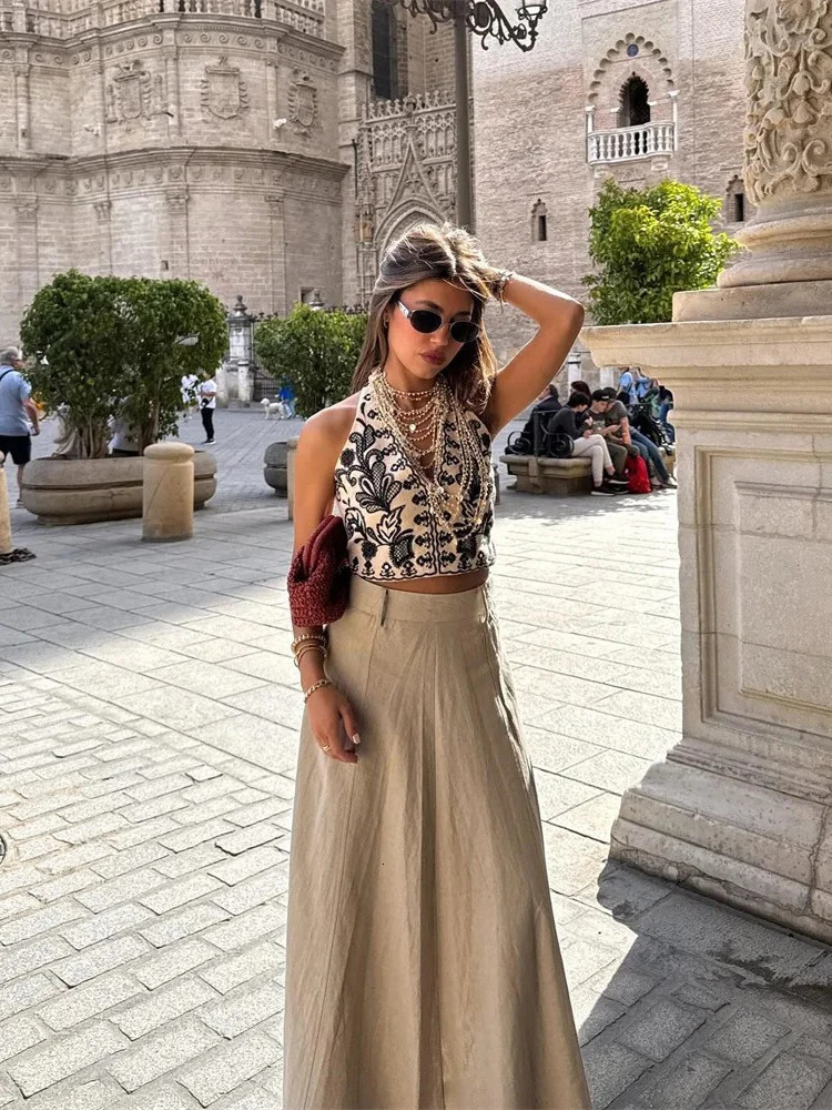 ZABA Womens Summer Beach ed Collar Pendant Sleeveless Vneck Backless Tank Top High Waist Mini Fur Set Two Piece 250312