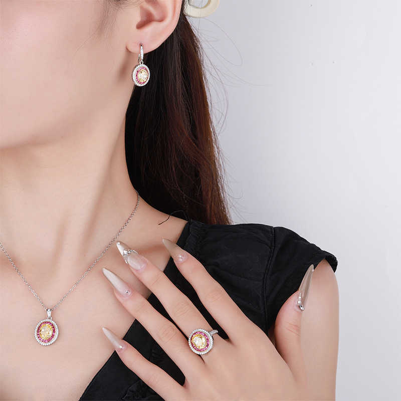 2024 New Zhuangsheng High Carbon Diamond Ice Flower Cut Yellow Diamond Temperament Set 8 * 10-6- * 8 W250312