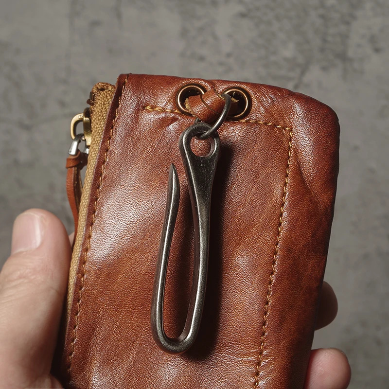Top Cowhide Car Key Bags Men Women Vintage Zipper Coin Purse Genuine Leather Wallet Card Holde |Housekeeper Home Organizer 250311
