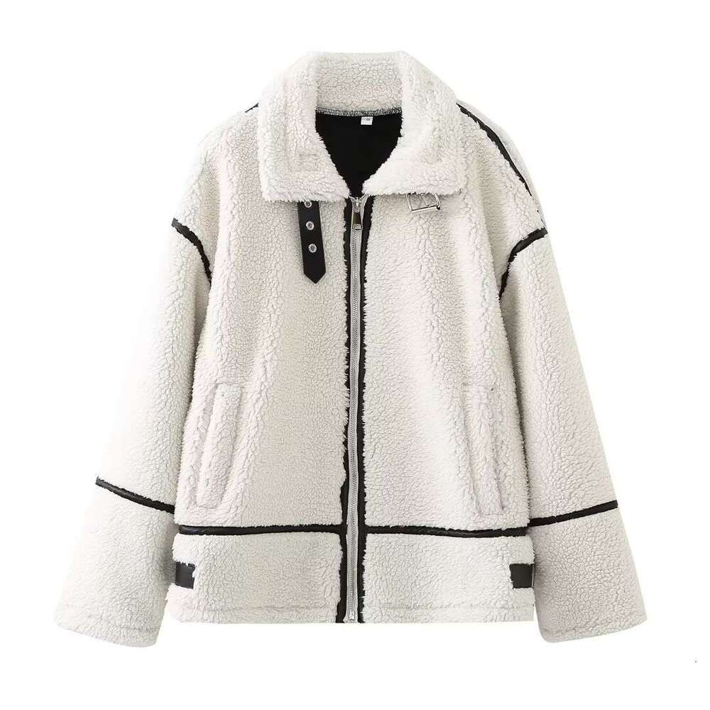 2023 Autumn New Y2k Women's Spliced Lamb Wool One-Piece Jacket, Niche Design Style Jacket