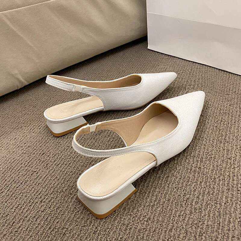 Summer New Sexy Pointed Retro Solid Color High Heels PU Leather Outdoor Banquet Party Women's Sandals Large Size