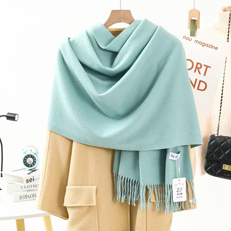 K102 Wool Cashmere Scarf Girls High-end Solid Color Scarf Versatile Thickened Winter Popular Imitation Cashmere Scarf Wholesale
