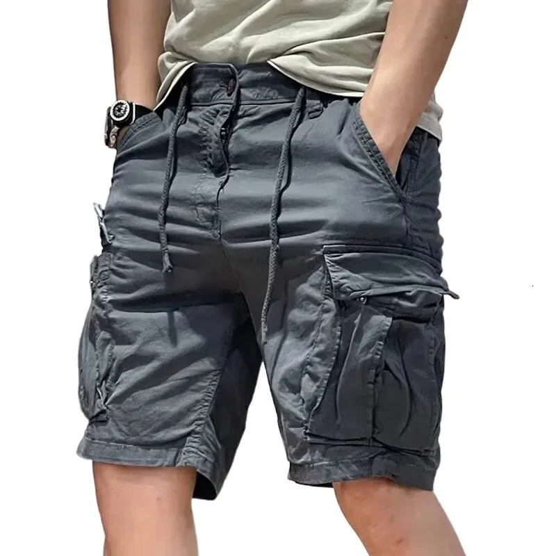 Mens Loose Fit Casual Shorts Summer Thin Section Five Piece Work Trousers Drawstring Leather Belt Straight Leg Mid Trousers Mul 250310