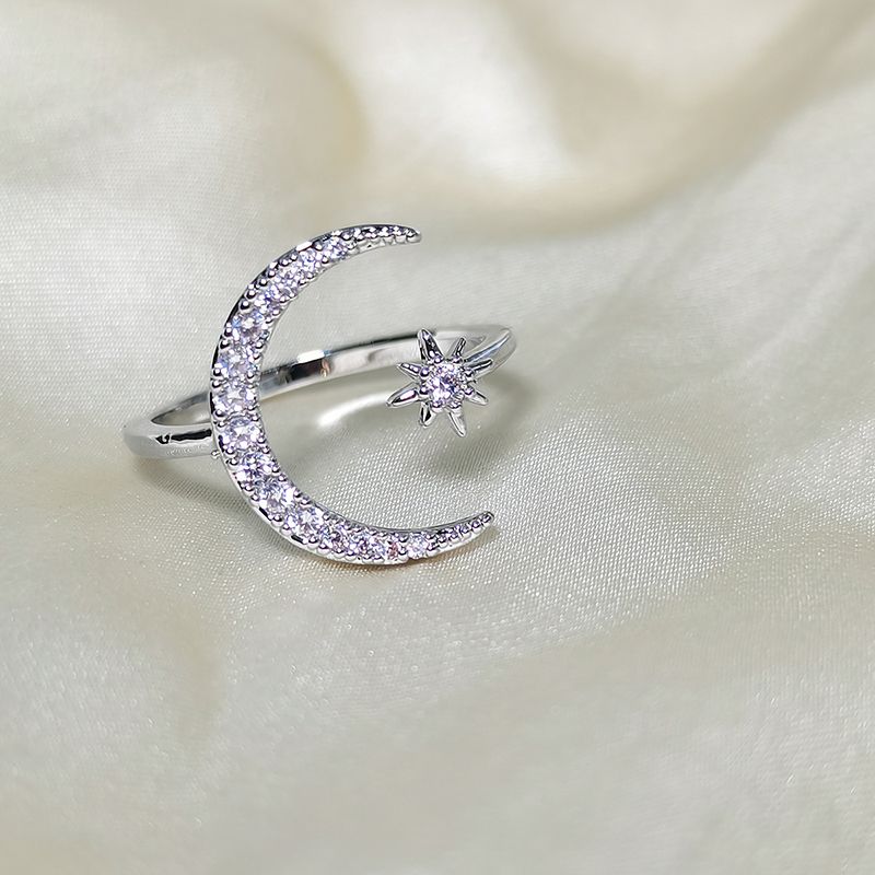 Open Full Diamond Love Ring Featuring Star and Moon Motif - Ideal for Engagements and Weddings