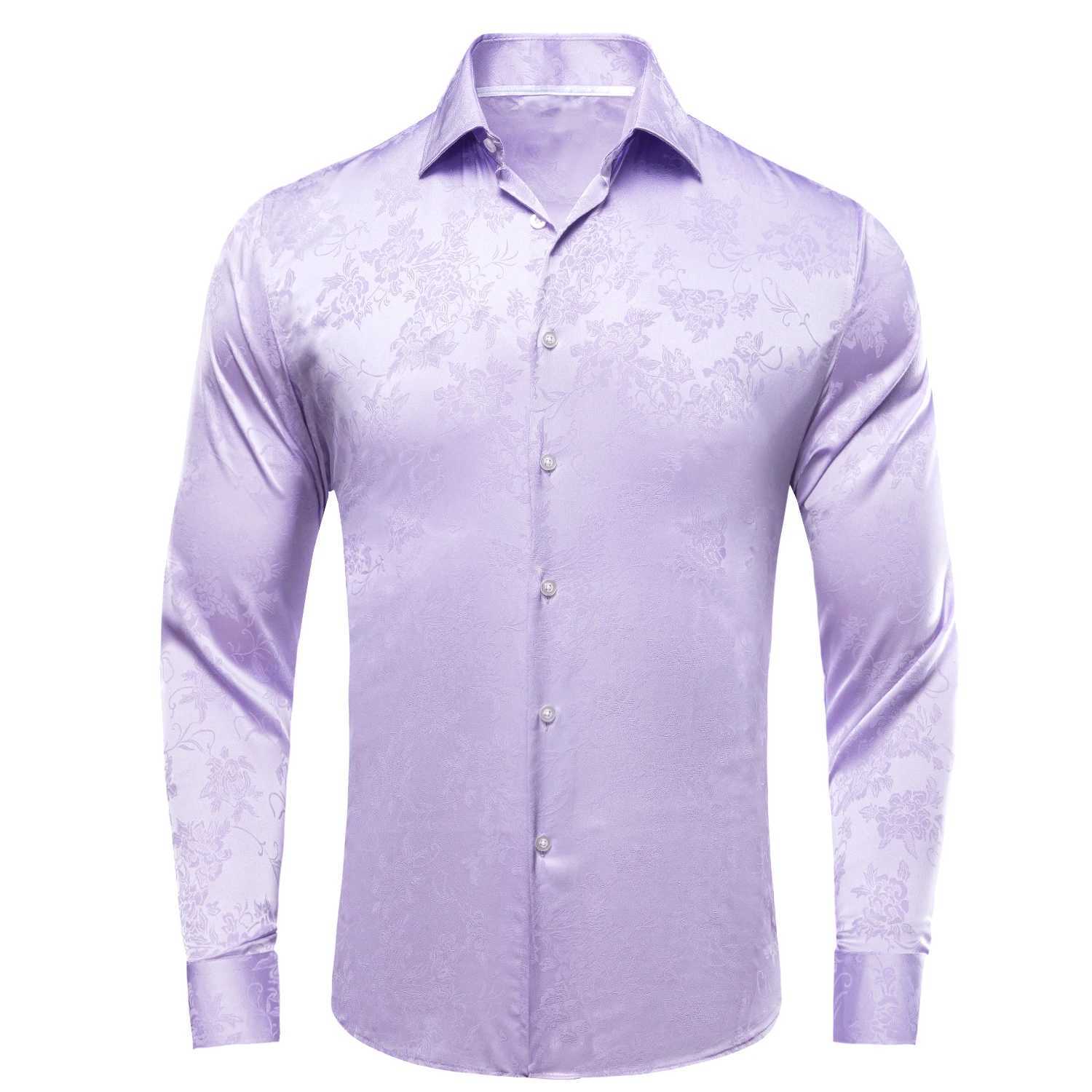 Hi Tie Light Color Silk Summer Mens Shirt Flip Collar Hawaiian Long Sleeve Dress Mens Wedding Office Breathable Shirt W250312