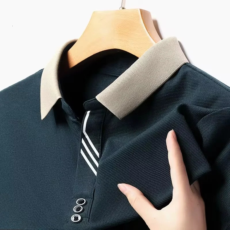 summer short sleeved polo shirt highend mens business casual solid color Tshirt comfortable breathable cool top 250312