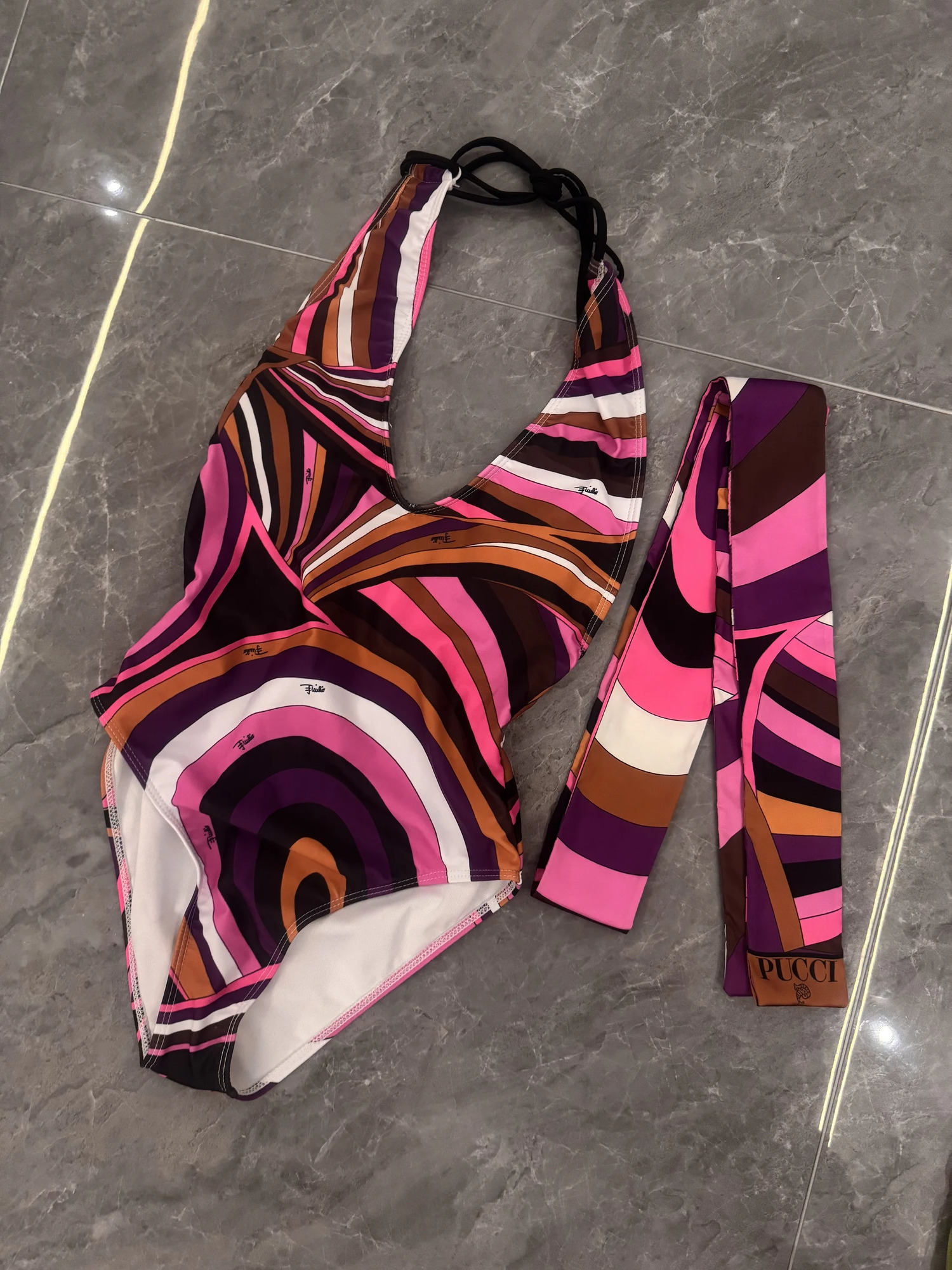 Headband Swimsuit Striped Swimwear Women Bikini Colorful Bathing Suit 250311