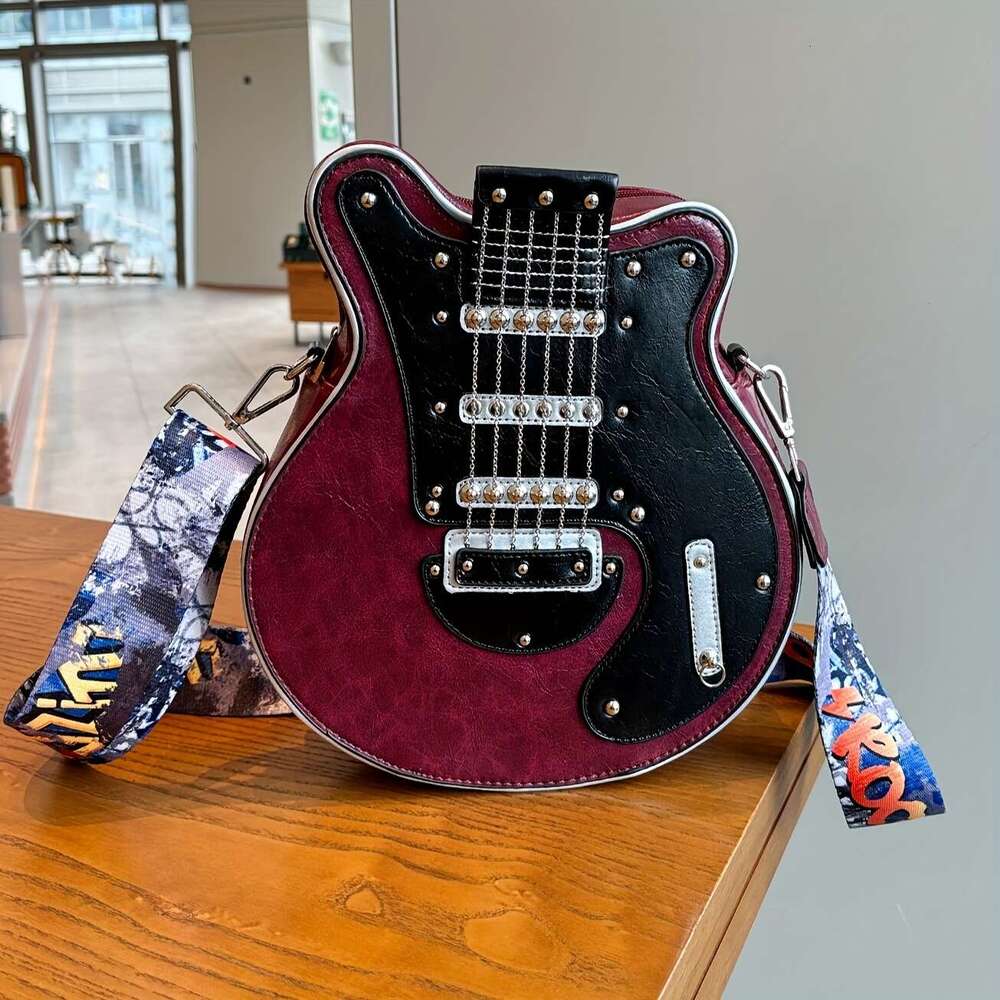 2024 Niche Guitar Shaped Y2K Style Novelty Crossbody Bag, Rivets Decor Trendy Shoulder Bag